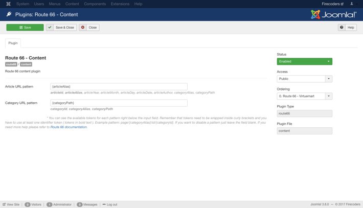 Route 66 for Joomla - URL Patterns