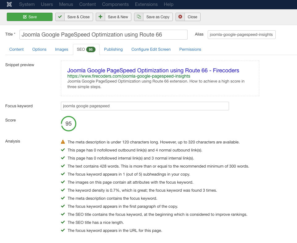 Joomla Yoast Integration