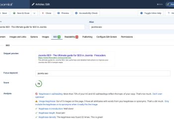 Route 66 - Joomla SEO Analysis in Article form tab (Free version)