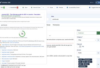 Route 66 - Joomla SEO Analysis in Article form toolbar (Free version)