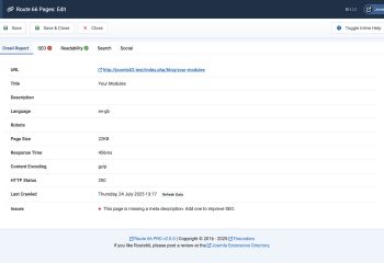 Crawled Page - Crawl Report - Route 66 for Joomla
