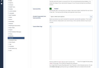 Options: Advanced - Route 66 for Joomla