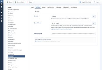 Options: AI Tools - Route 66 for Joomla